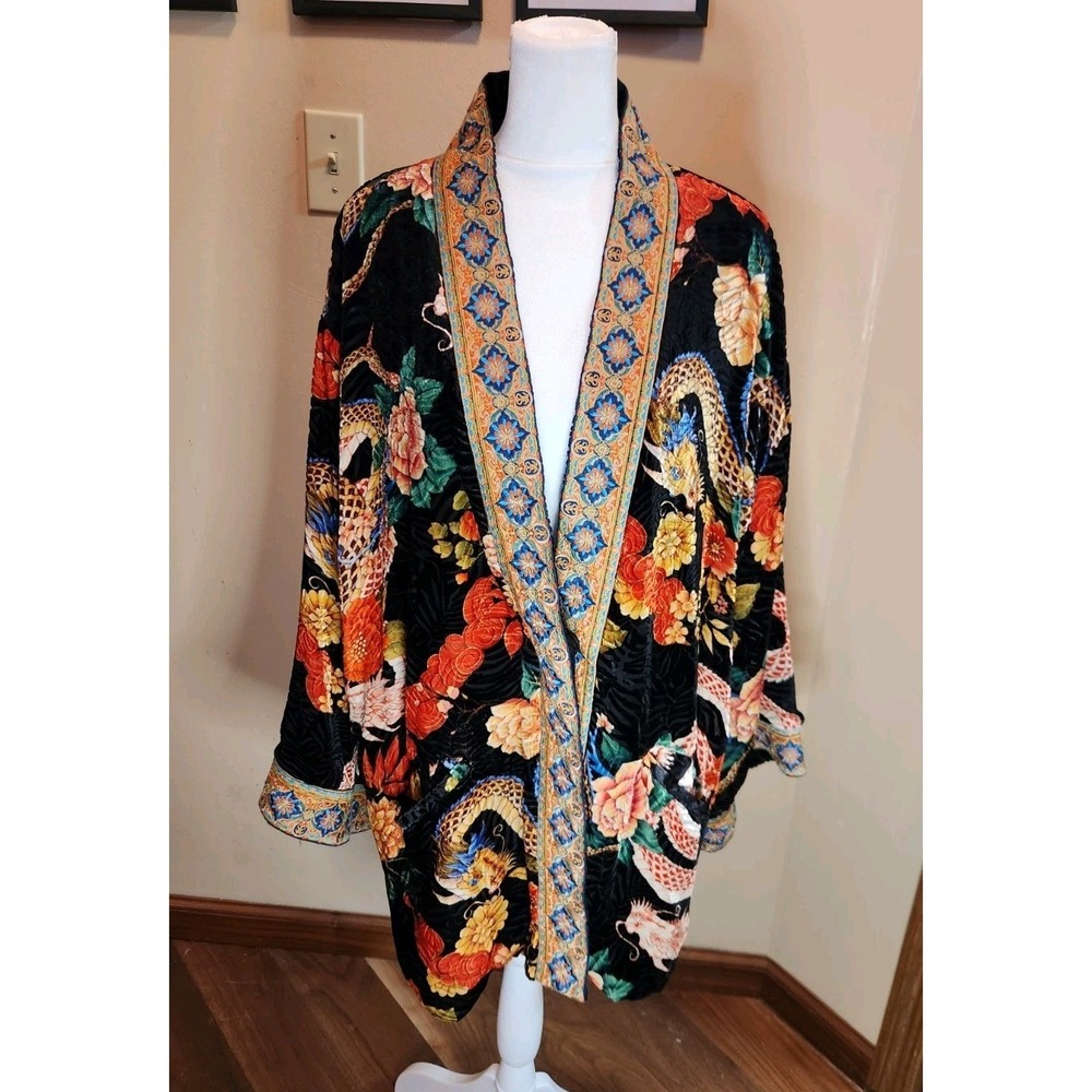 Johnny Was Merhawi Reversible Kimono XXL Black Burnout Velvet Dragon Floral NEW - Picture 13 of 16